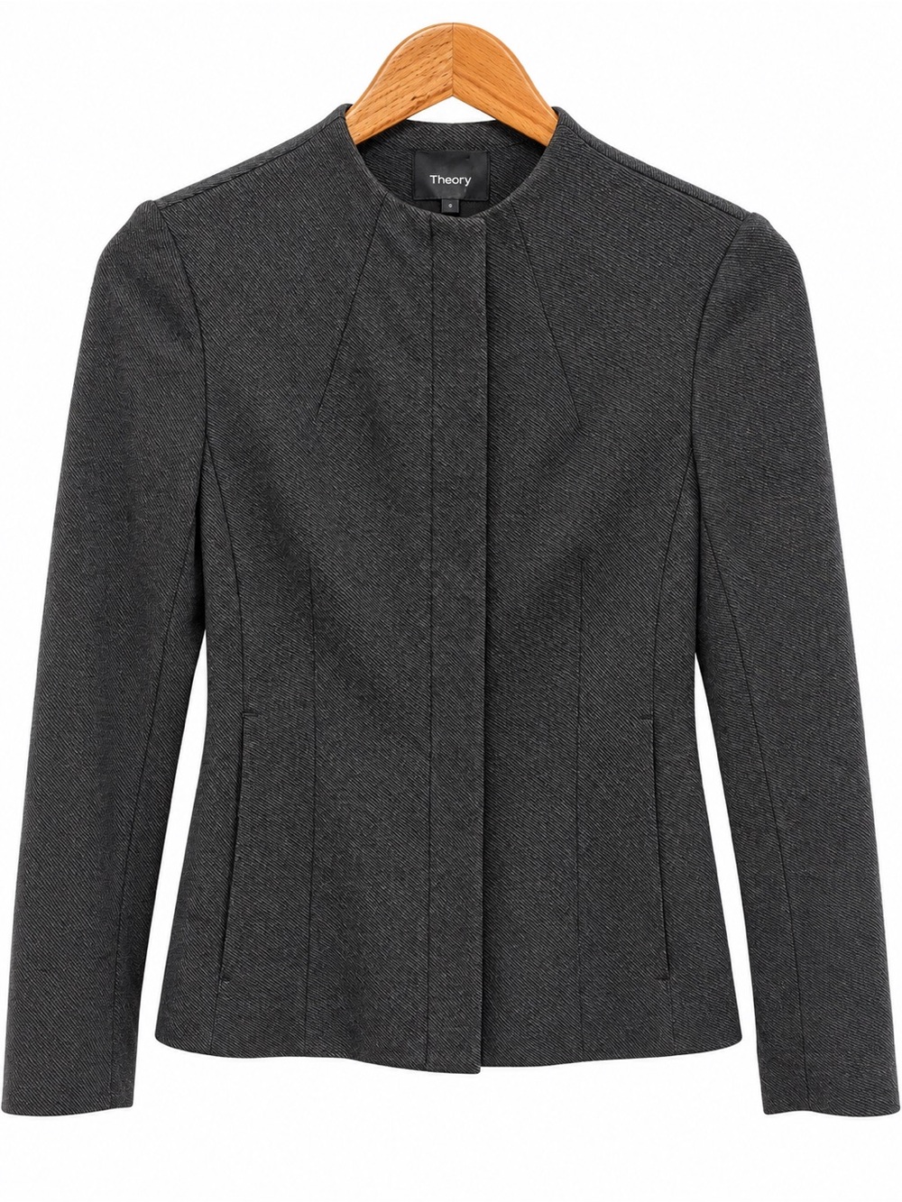 Theory Sculpted Jacket Charcoal Gray Knit Twill Zip Blazer Size P (XS)